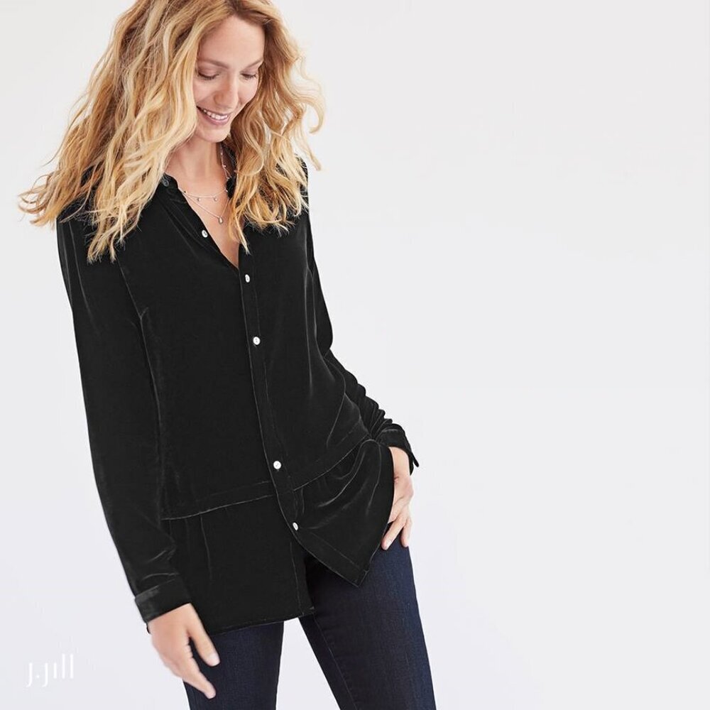 NWT New $189 J. Jill Velvet Silk Blend Black Blouse Size XSP